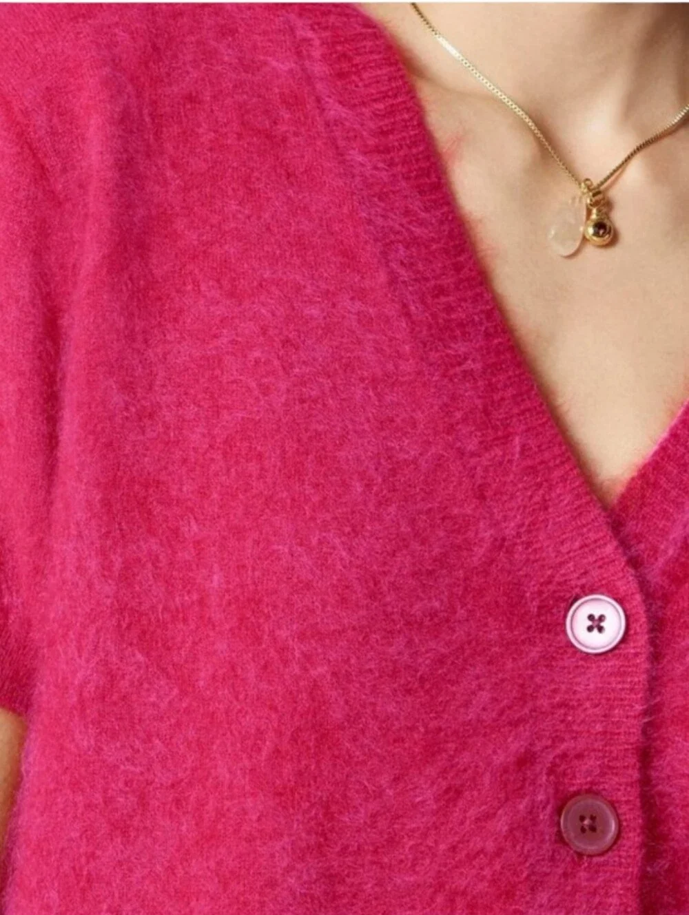 J.Crew Brushed Cashmere Short Sleeve V-Neck Cardigan | L | Crimson Rouge Pink
